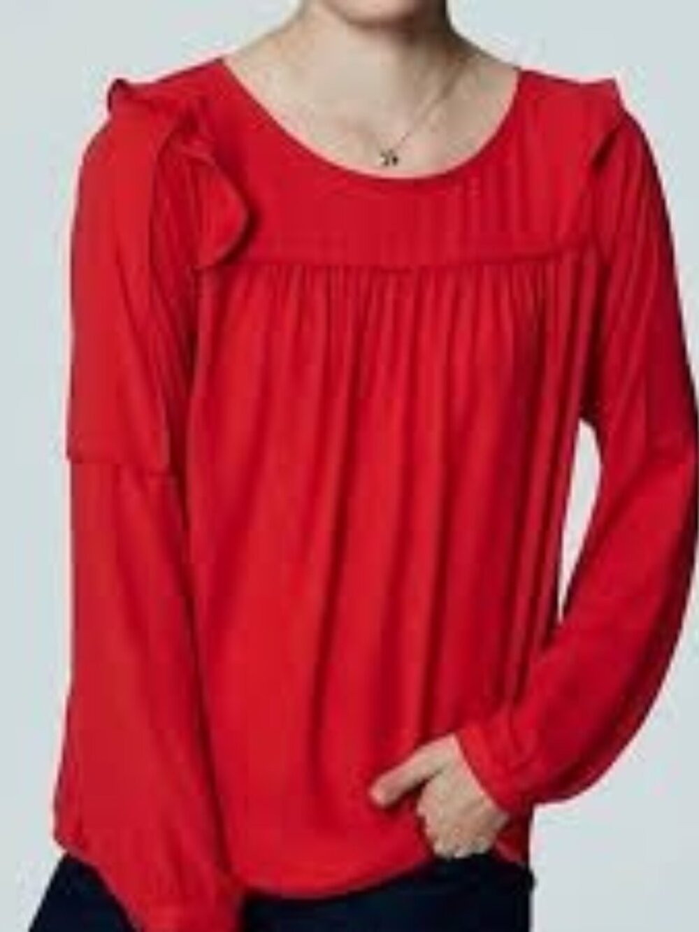 Loft Women's Red Ruffle Shoulder Long Sleeve Blouse Size S